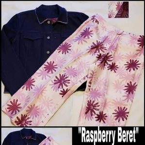 Dark denim jacket and 100% silk capris pants